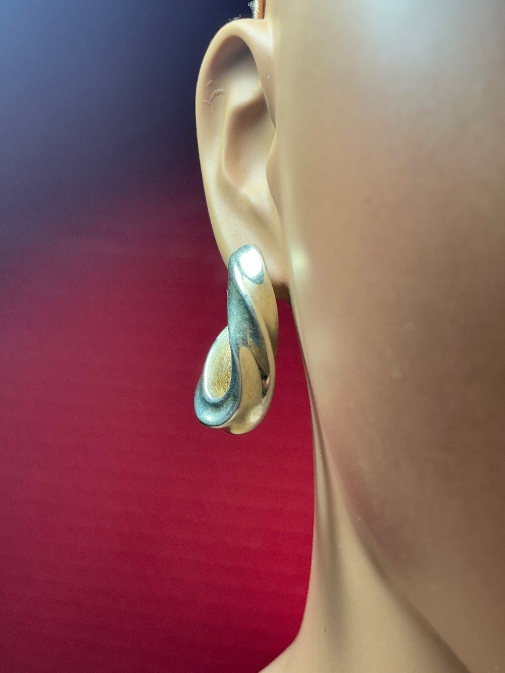 Sterling Silver Milor Italy Puff Twist Hoop Earrings. 1.25 inches long